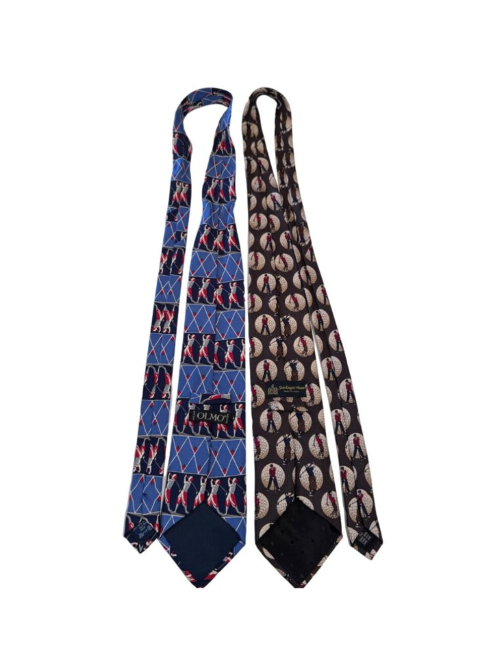 Sterling Hunt Brown OLMO 100% Silk Necktie Blue Red GOLF Print Tie 59" Lot of 2 - Picture 11 of 11